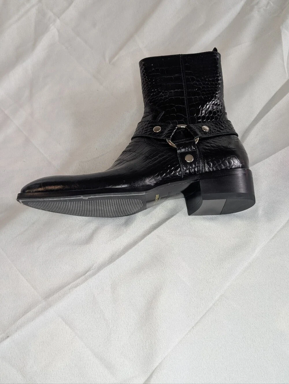 Saint Laurent Black Croc-Embossed Harness Western Boot - Picture 5 of 13